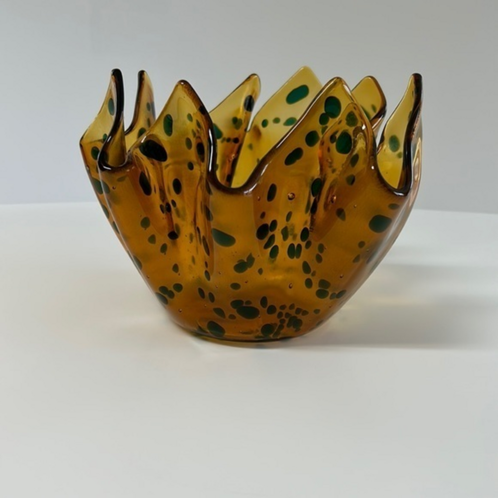 Fused art glass wavy blown glass rare find one of a kind handmade gold/g…